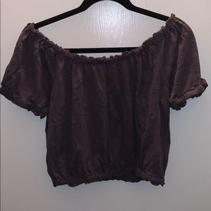 Gray Off the Shoulder Cropped Blouse